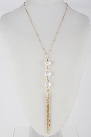 Long Faux Pearl Necklace With Tassel 6FBG7